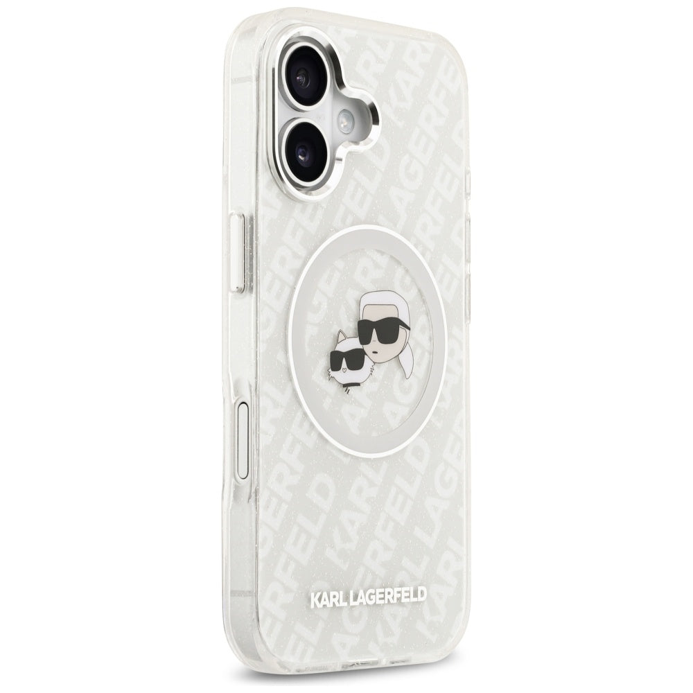 Husa MagSafe pentru Apple iPhone 17, Karl Lagerfeld, IML Glitter Karl & Choupette`s Heads, Gri