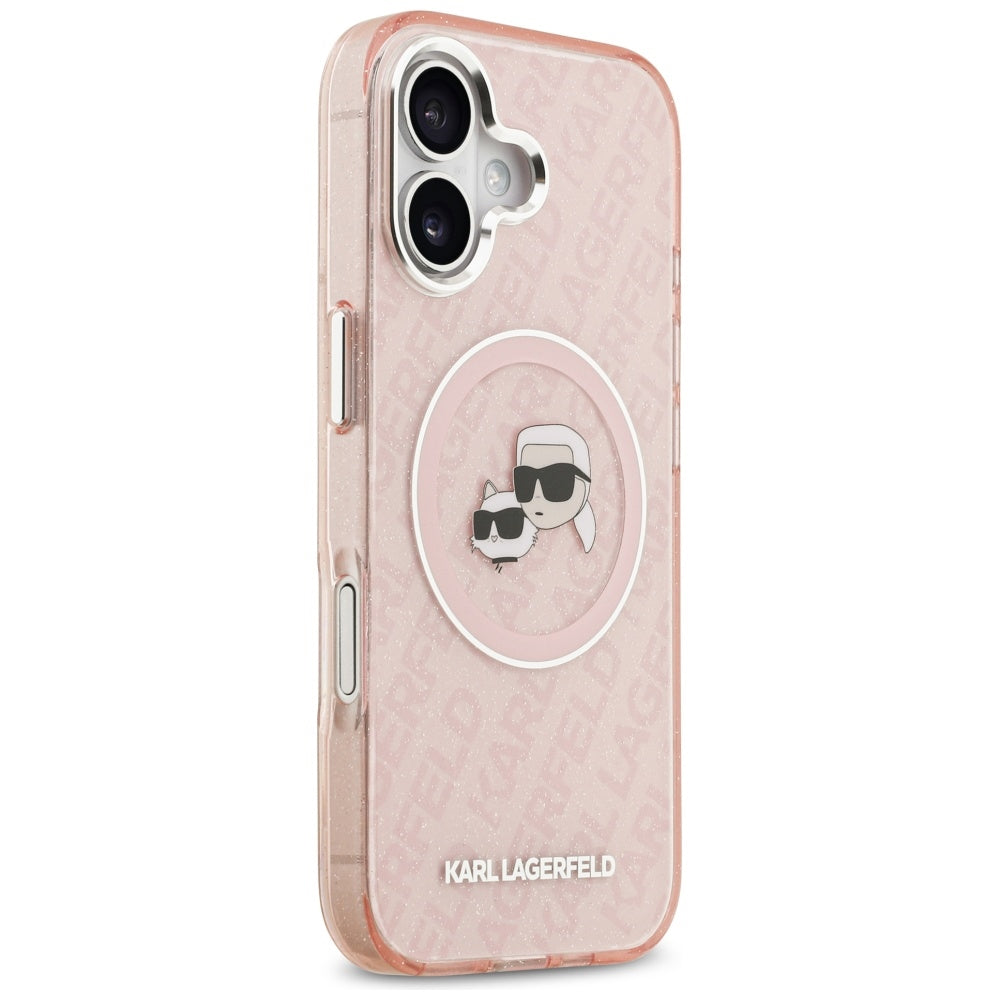 Husa MagSafe pentru Apple iPhone 17, Karl Lagerfeld, IML Glitter Karl & Choupette`s Heads, Roz
