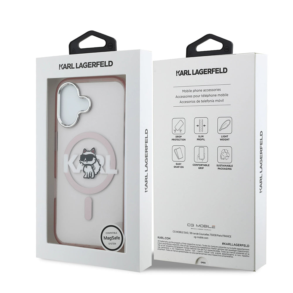 Husa MagSafe pentru Apple iPhone 17, Karl Lagerfeld, IML Sketch Logo Choupette, Roz