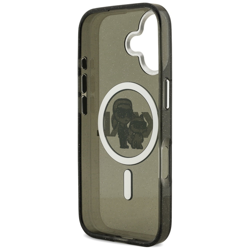 Husa MagSafe pentru Apple iPhone 17, Karl Lagerfeld, IML Sketch Logo Glitter Karl & Choupette, Neagra