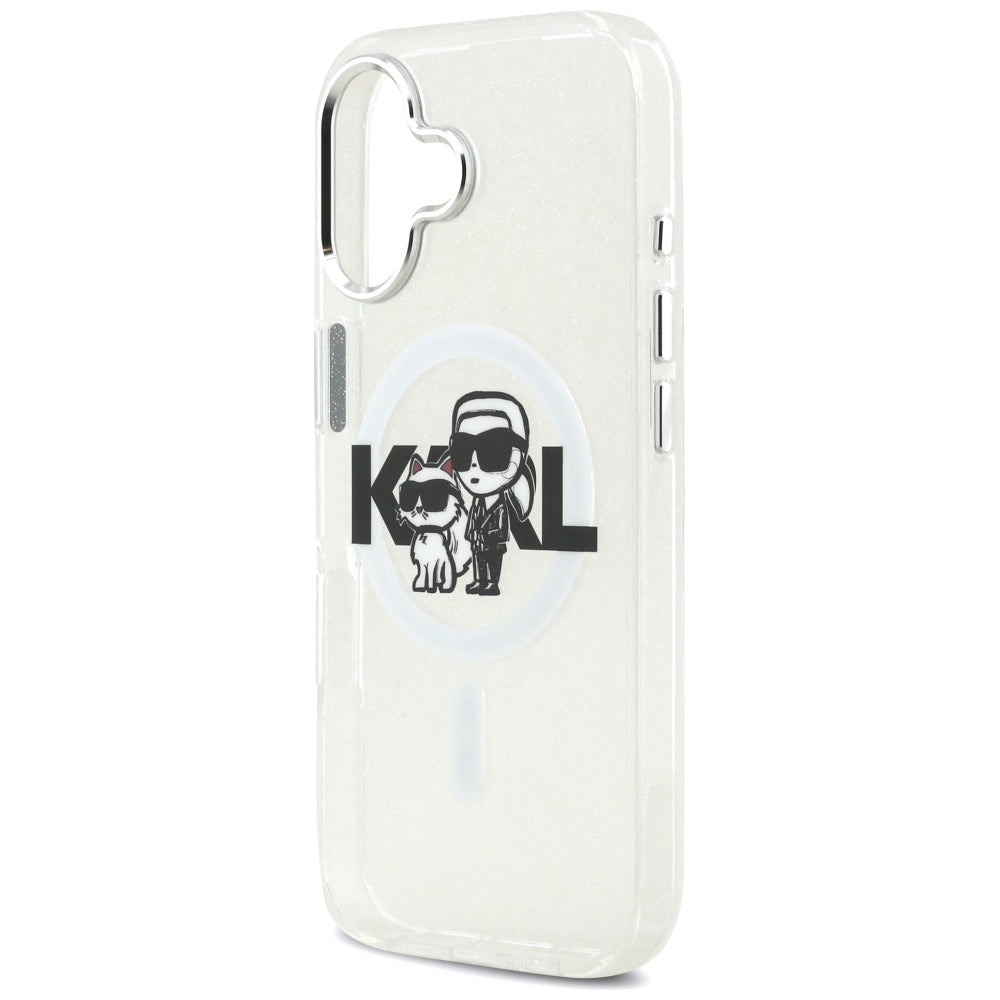 Husa MagSafe pentru Apple iPhone 17, Karl Lagerfeld, IML Sketch Logo Glitter Karl & Choupette, Transparenta