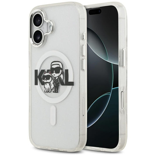 Husa MagSafe pentru Apple iPhone 17, Karl Lagerfeld, IML Sketch Logo Glitter Karl & Choupette , Transparenta