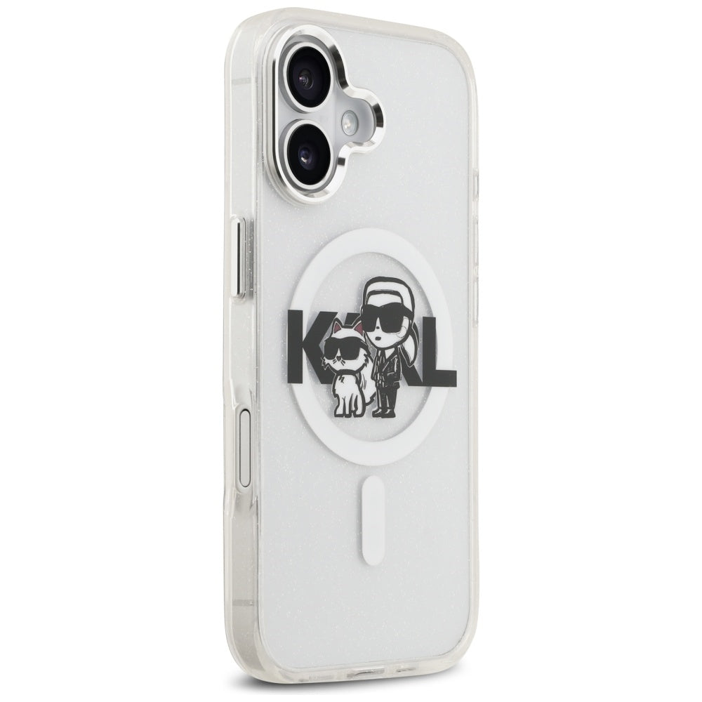 Husa MagSafe pentru Apple iPhone 17, Karl Lagerfeld, IML Sketch Logo Glitter Karl & Choupette, Transparenta