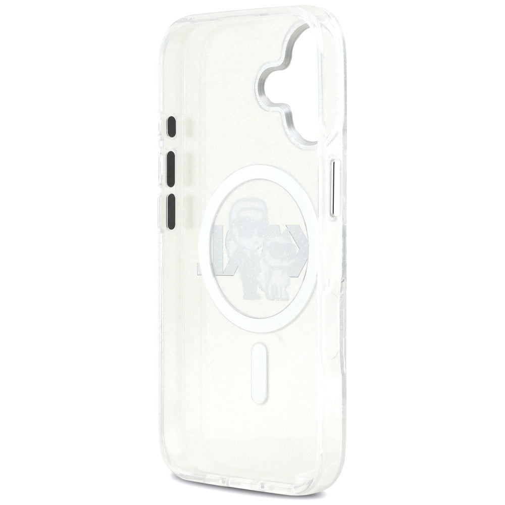 Husa MagSafe pentru Apple iPhone 17, Karl Lagerfeld, IML Sketch Logo Glitter Karl & Choupette, Transparenta