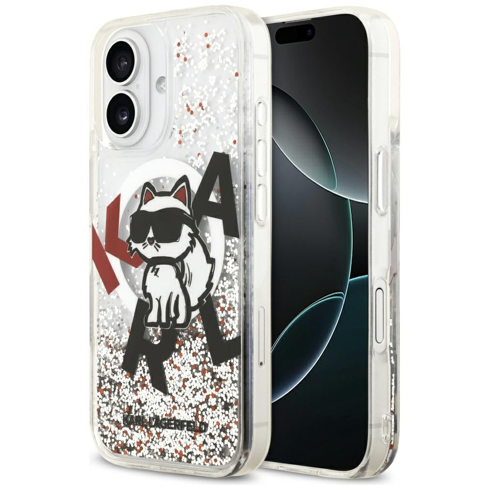 Husa MagSafe pentru Apple iPhone 17, Karl Lagerfeld, Liquid Glitter Choupette Logo, Transparenta