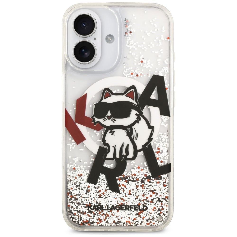 Husa MagSafe pentru Apple iPhone 17, Karl Lagerfeld, Liquid Glitter Choupette Logo, Transparenta