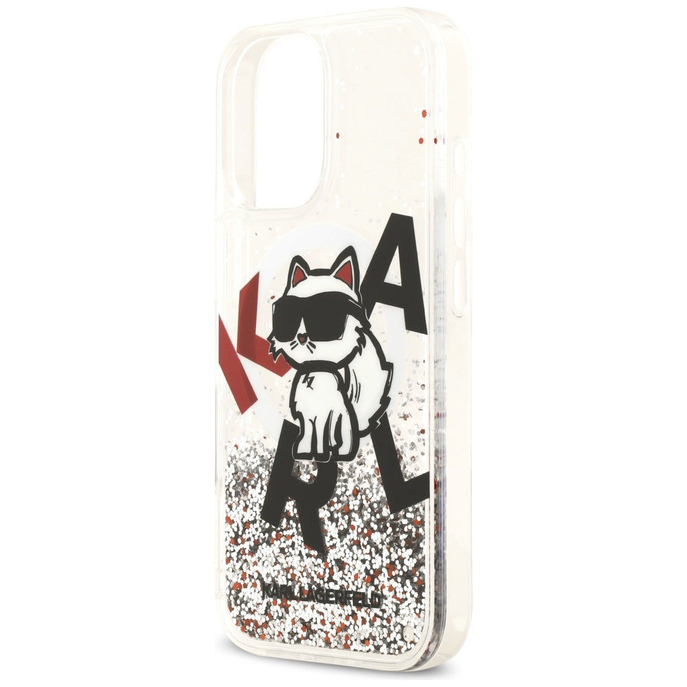 Husa MagSafe pentru Apple iPhone 17, Karl Lagerfeld, Liquid Glitter Choupette Logo, Transparenta