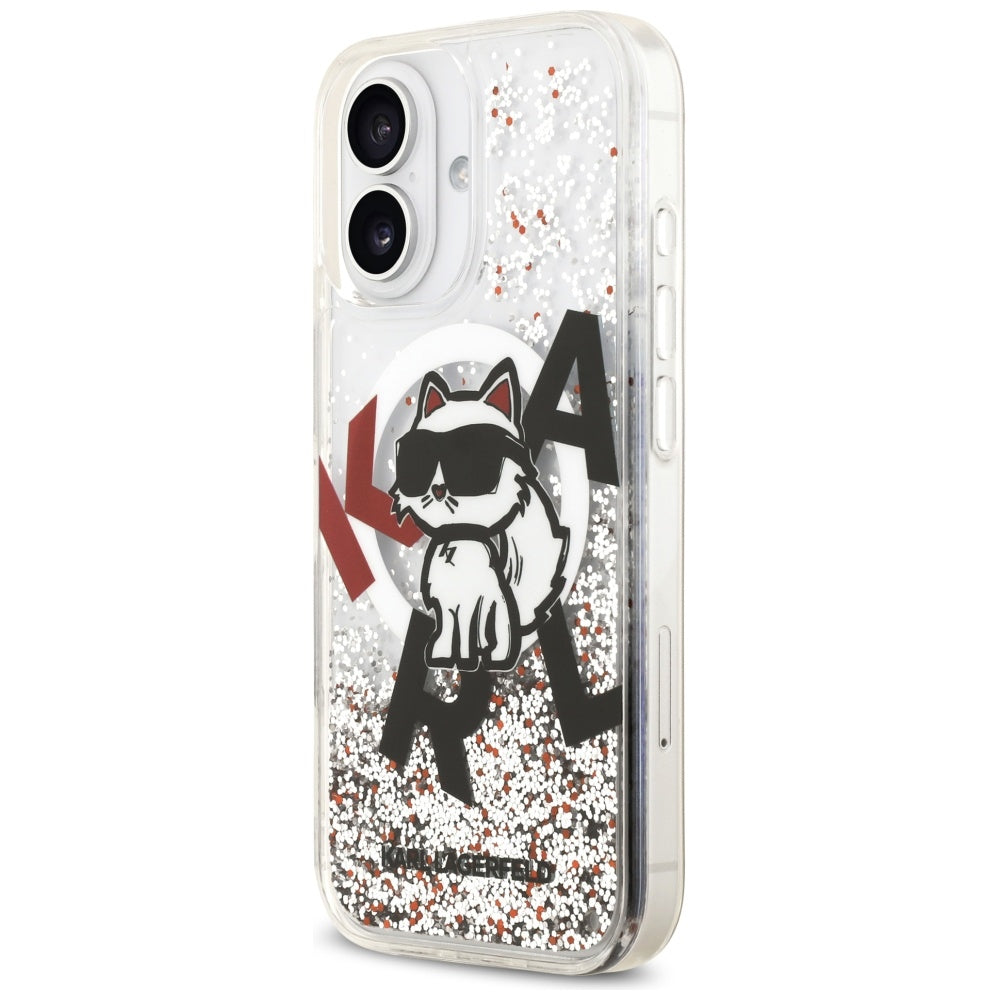 Husa MagSafe pentru Apple iPhone 17, Karl Lagerfeld, Liquid Glitter Choupette Logo, Transparenta