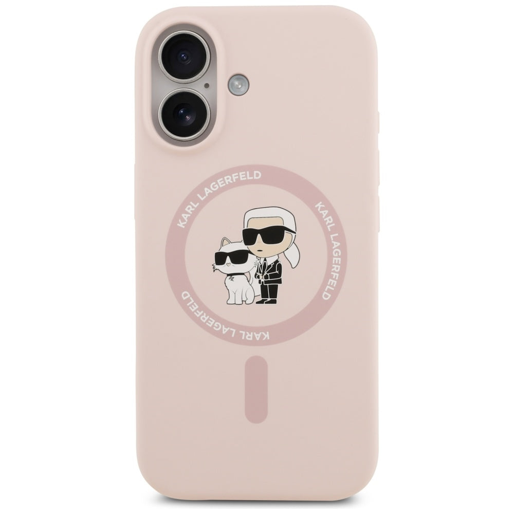 Husa MagSafe pentru Apple iPhone 17, Karl Lagerfeld, Ring Karl & Choupette, Roz