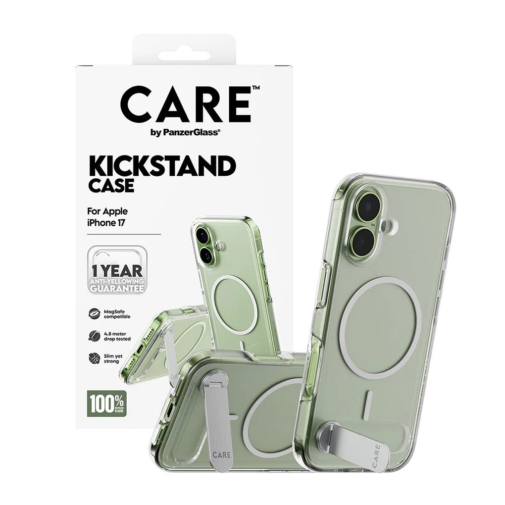 Husa MagSafe pentru Apple iPhone 17, PanzerGlass, Care Feature Kickstand, Transparenta