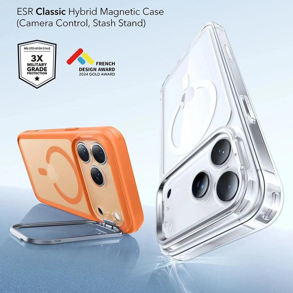 Husa MagSafe pentru Apple iPhone 17 Pro, ESR, Classic Hybrid Kickstand Slide, Portocalie Satinata