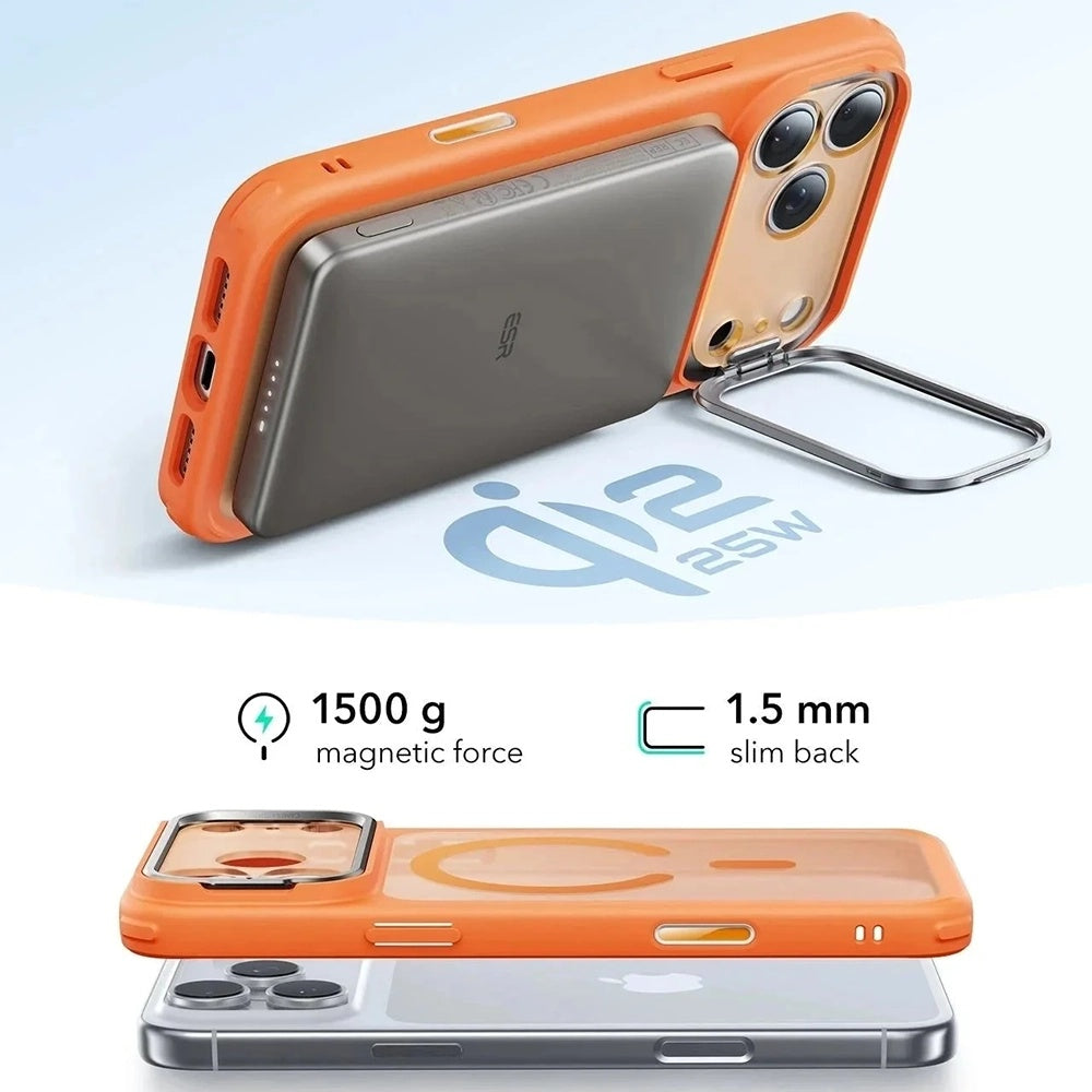 Husa MagSafe pentru Apple iPhone 17 Pro, ESR, Classic Hybrid Kickstand Slide, Portocalie Satinata