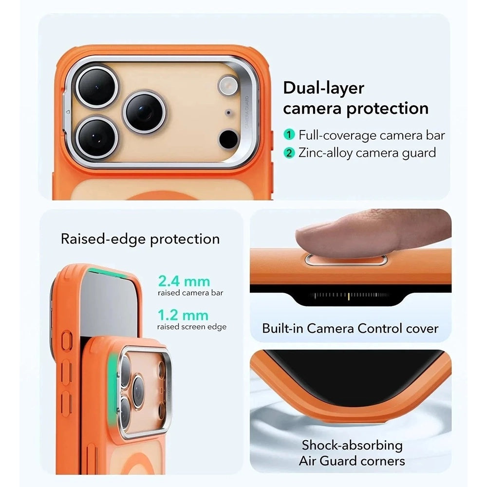 Husa MagSafe pentru Apple iPhone 17 Pro, ESR, Classic Hybrid Kickstand Slide, Portocalie Satinata