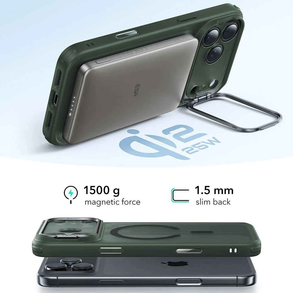 Husa MagSafe pentru Apple iPhone 17 Pro, ESR, Classic Hybrid Kickstand, Verde Satinata