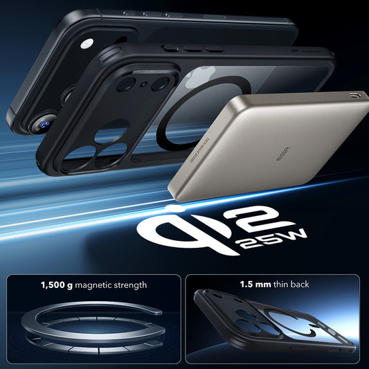 Husa MagSafe pentru Apple iPhone 17 Pro, ESR, Classic Hybrid, Neagra Transparenta