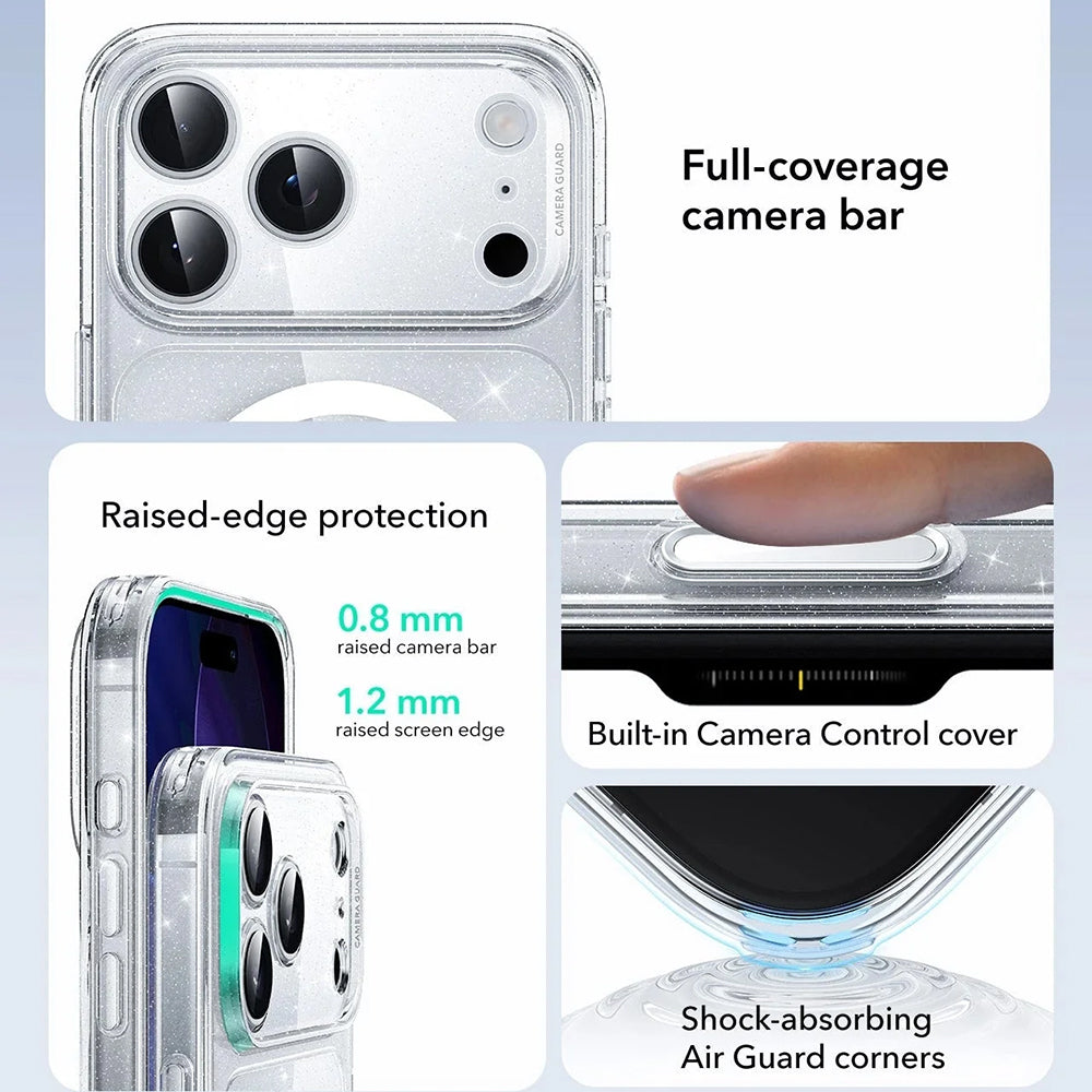 Husa MagSafe pentru Apple iPhone 17 Pro, ESR, Classic Hybrid Shimmer, Transparenta