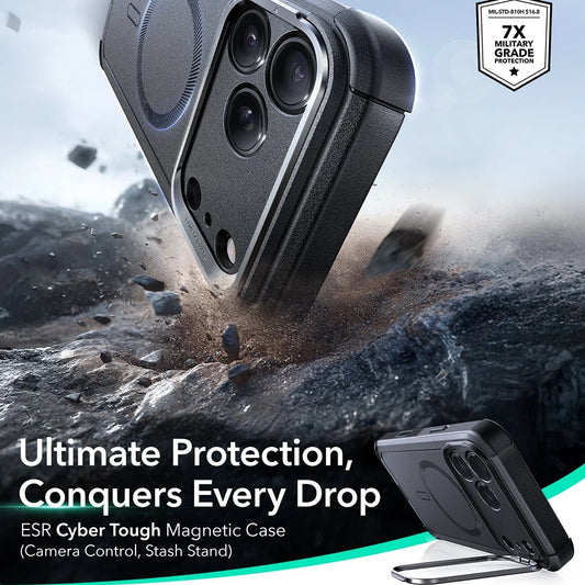 Husa MagSafe pentru Apple iPhone 17 Pro, ESR, Cyber Armor Kickstand, Neagra