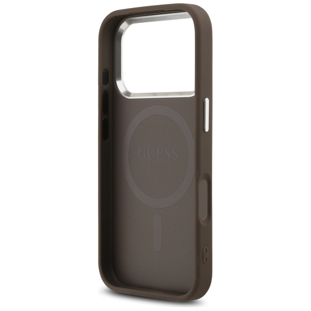 Husa MagSafe pentru Apple iPhone 17 Pro, Guess, 4G Classic Logo, Maro