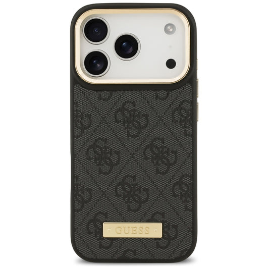 Husa MagSafe pentru Apple iPhone 17 Pro, Guess, 4G Logo Plate, Neagra