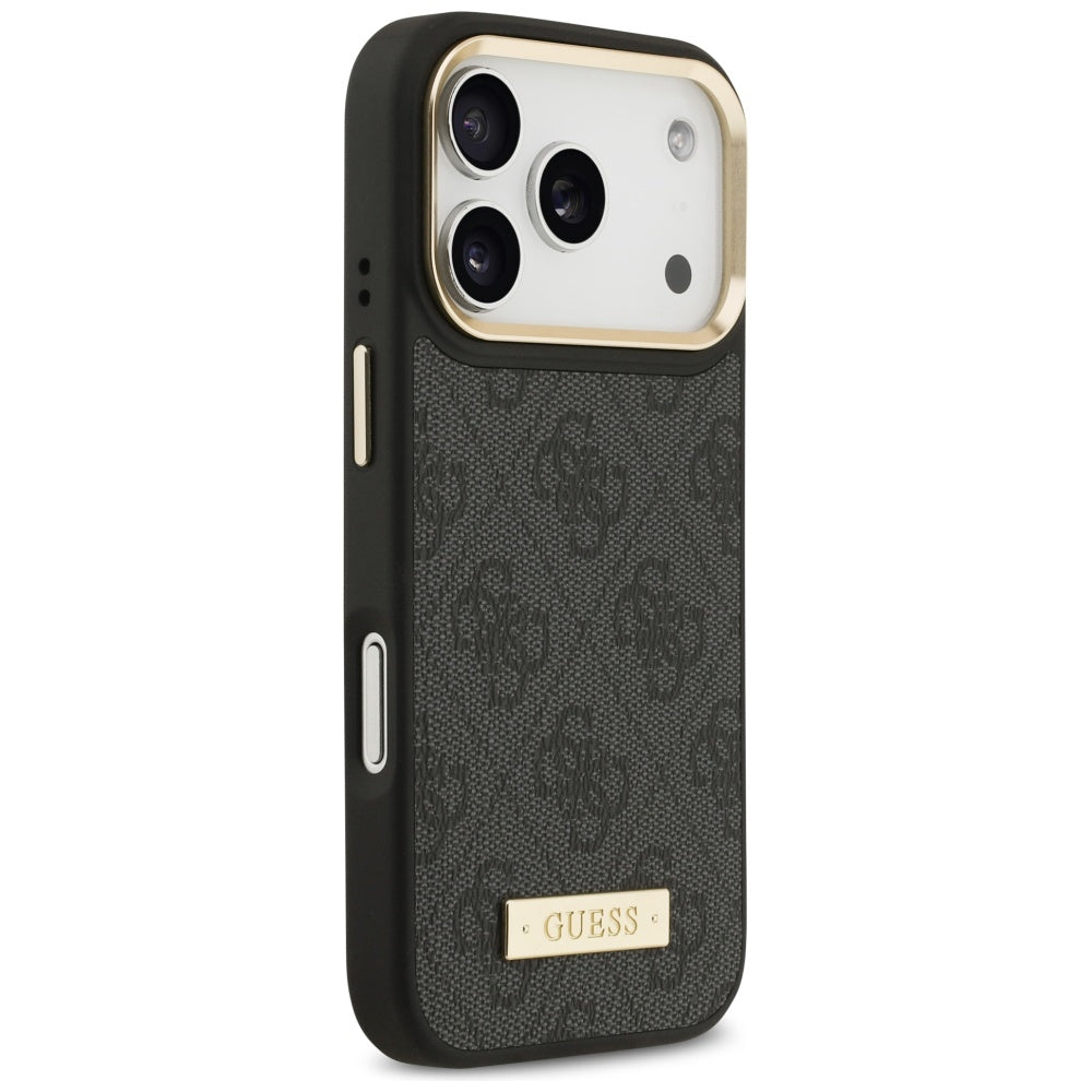Husa MagSafe pentru Apple iPhone 17 Pro, Guess, 4G Logo Plate, Neagra