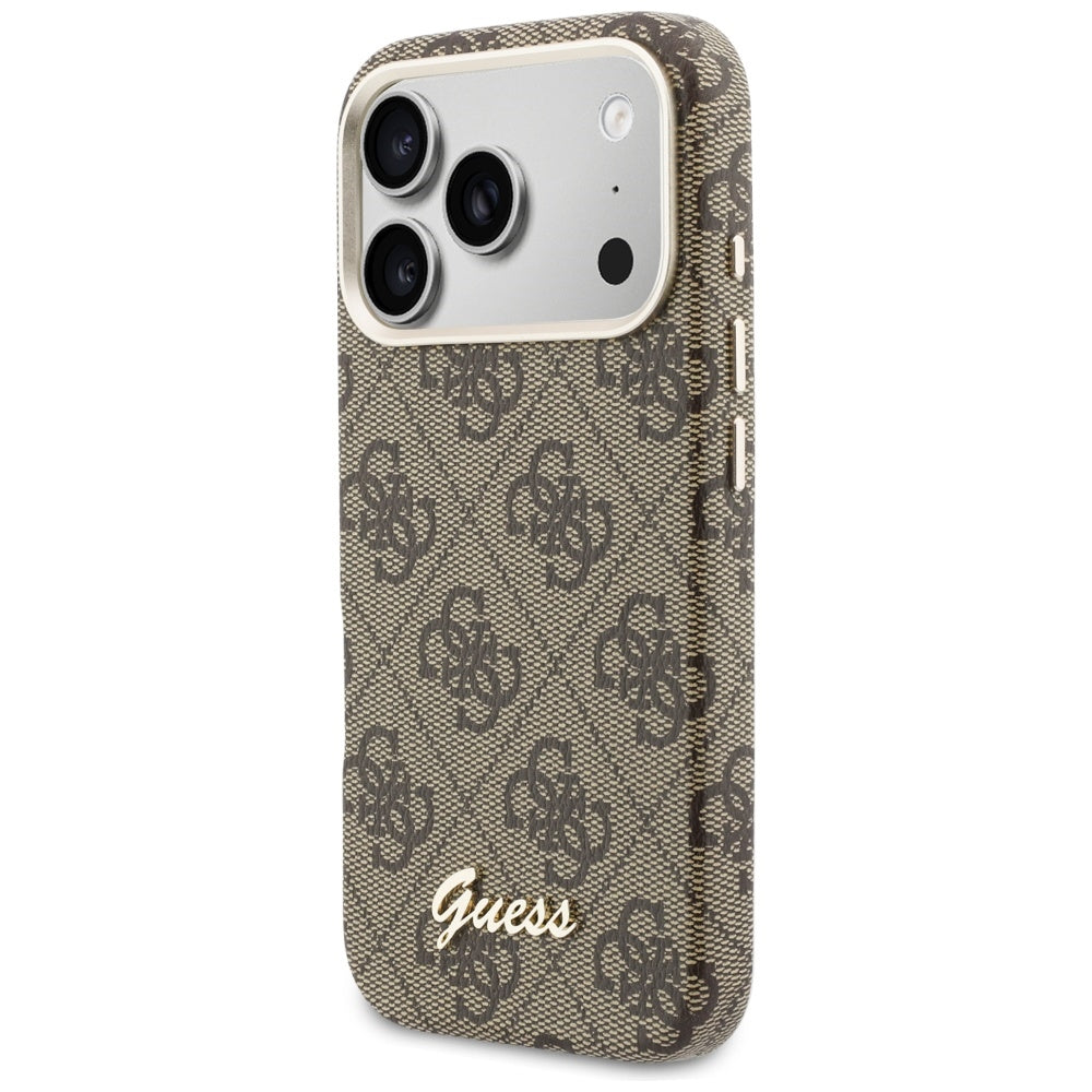 Husa MagSafe pentru Apple iPhone 17 Pro, Guess, 4G Script Logo, Maro