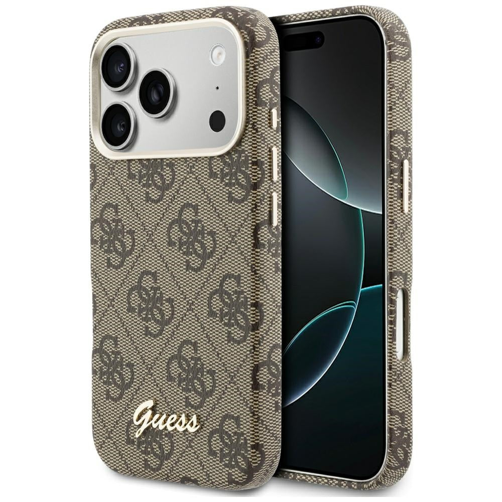 Husa MagSafe pentru Apple iPhone 17 Pro, Guess, 4G Script Logo, Maro
