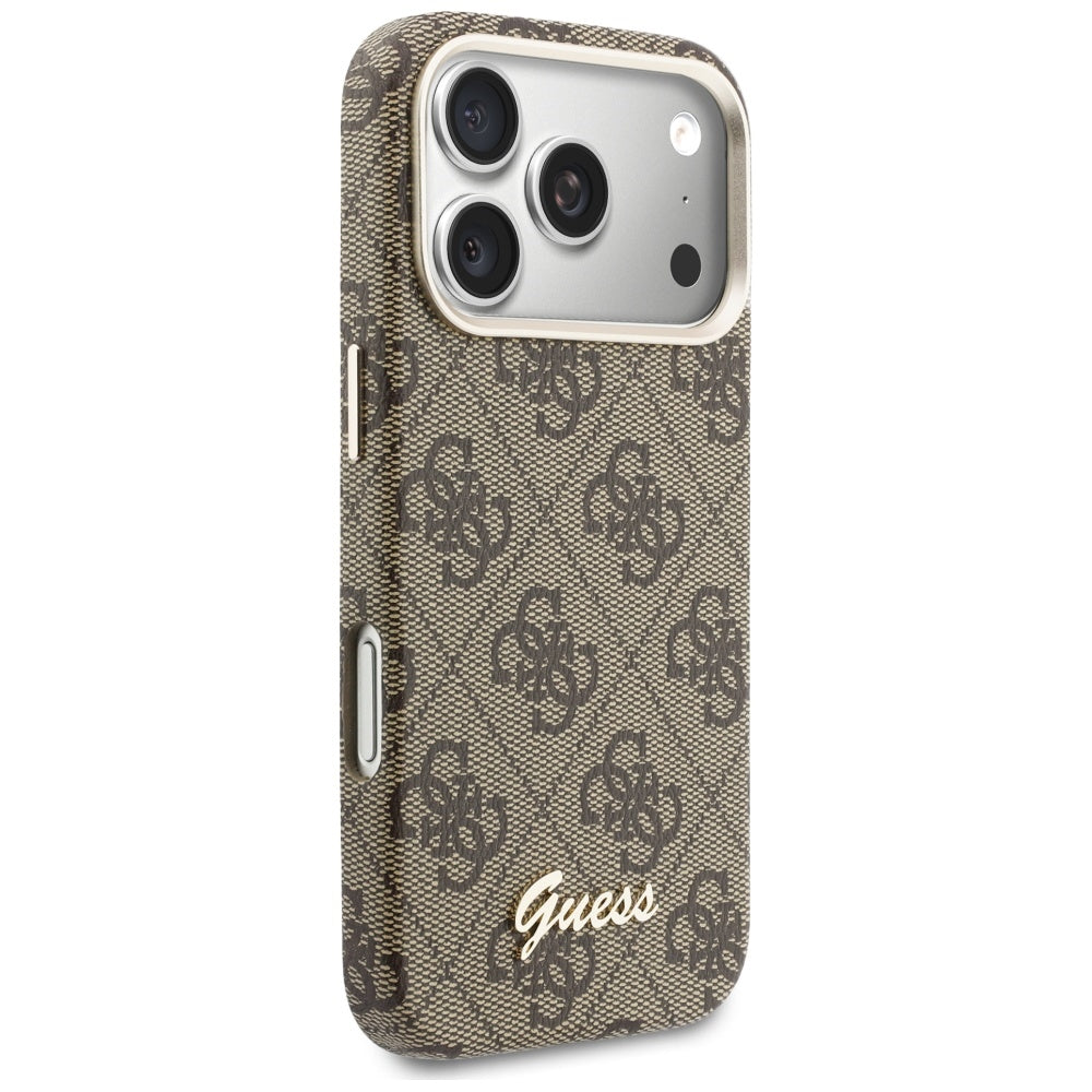 Husa MagSafe pentru Apple iPhone 17 Pro, Guess, 4G Script Logo, Maro