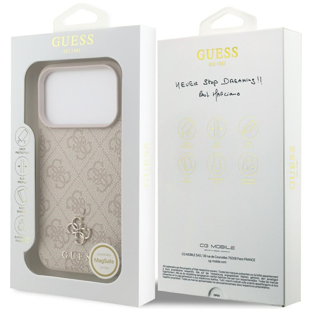 Husa MagSafe pentru Apple iPhone 17 Pro, Guess, 4G Small and Classic Logo, Roz