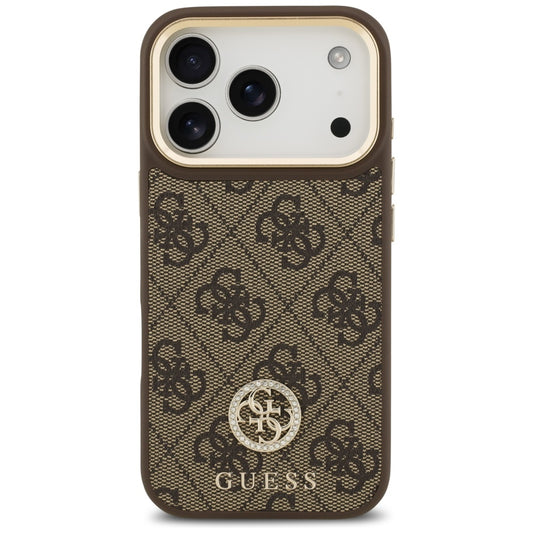 Husa MagSafe pentru Apple iPhone 17 Pro, Guess, 4G Strass Logo, Maro
