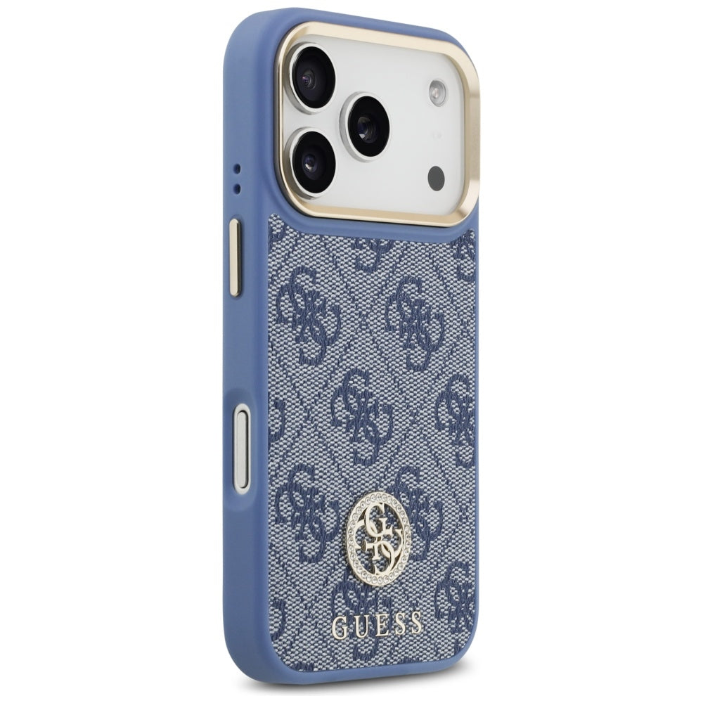 Husa MagSafe pentru Apple iPhone 17 Pro, Guess, 4G Strass Logo with Big Strap, Albastra