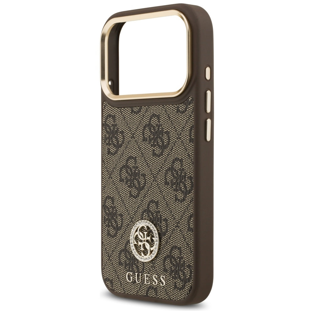Husa MagSafe pentru Apple iPhone 17 Pro, Guess, 4G Strass Logo with Big Strap, Maro