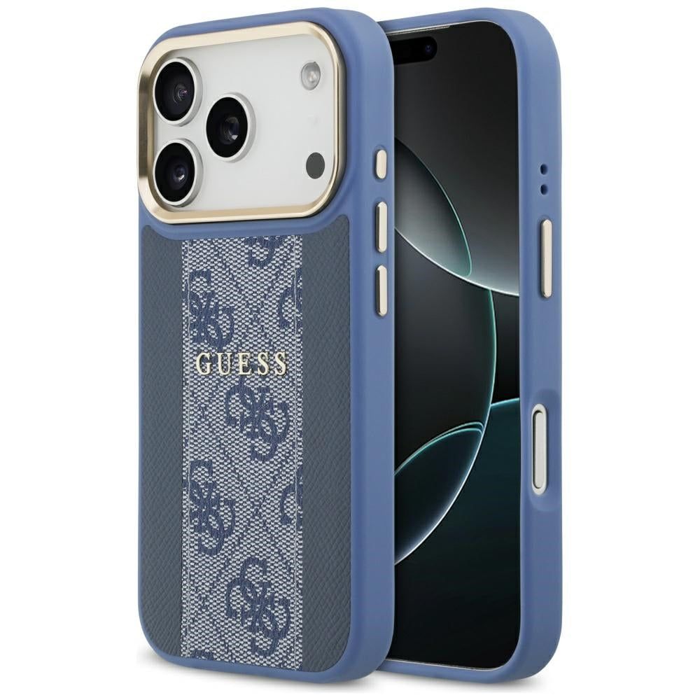 Husa MagSafe pentru Apple iPhone 17 Pro, Guess, 4G Stripe, Albastra