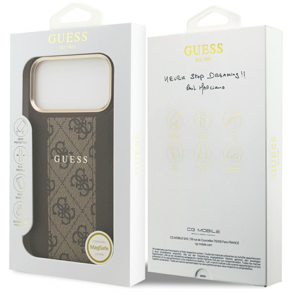 Husa MagSafe pentru Apple iPhone 17 Pro, Guess, 4G Stripe, Maro
