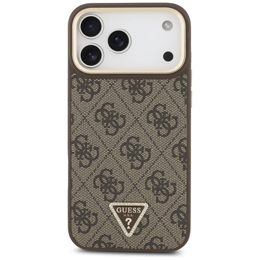 Husa MagSafe pentru Apple iPhone 17 Pro, Guess, 4G Triangle Logo, Maro Aurie