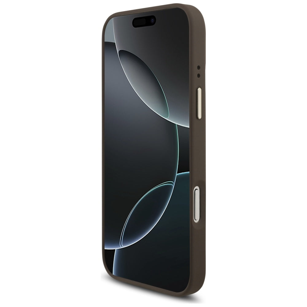 Husa MagSafe pentru Apple iPhone 17 Pro, Guess, 4G Triangle Logo, Maro Aurie
