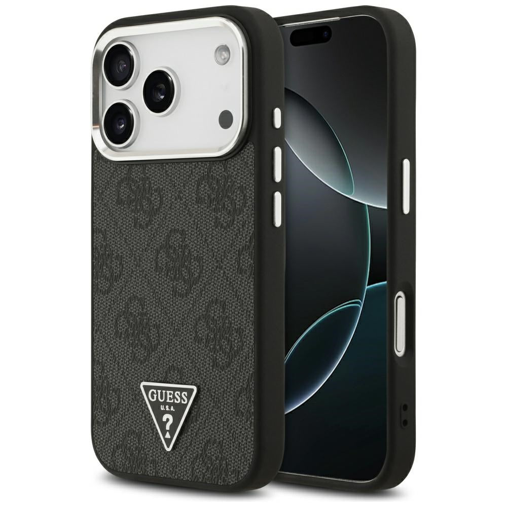Husa MagSafe pentru Apple iPhone 17 Pro, Guess, 4G Triangle Logo, Neagra Argintie