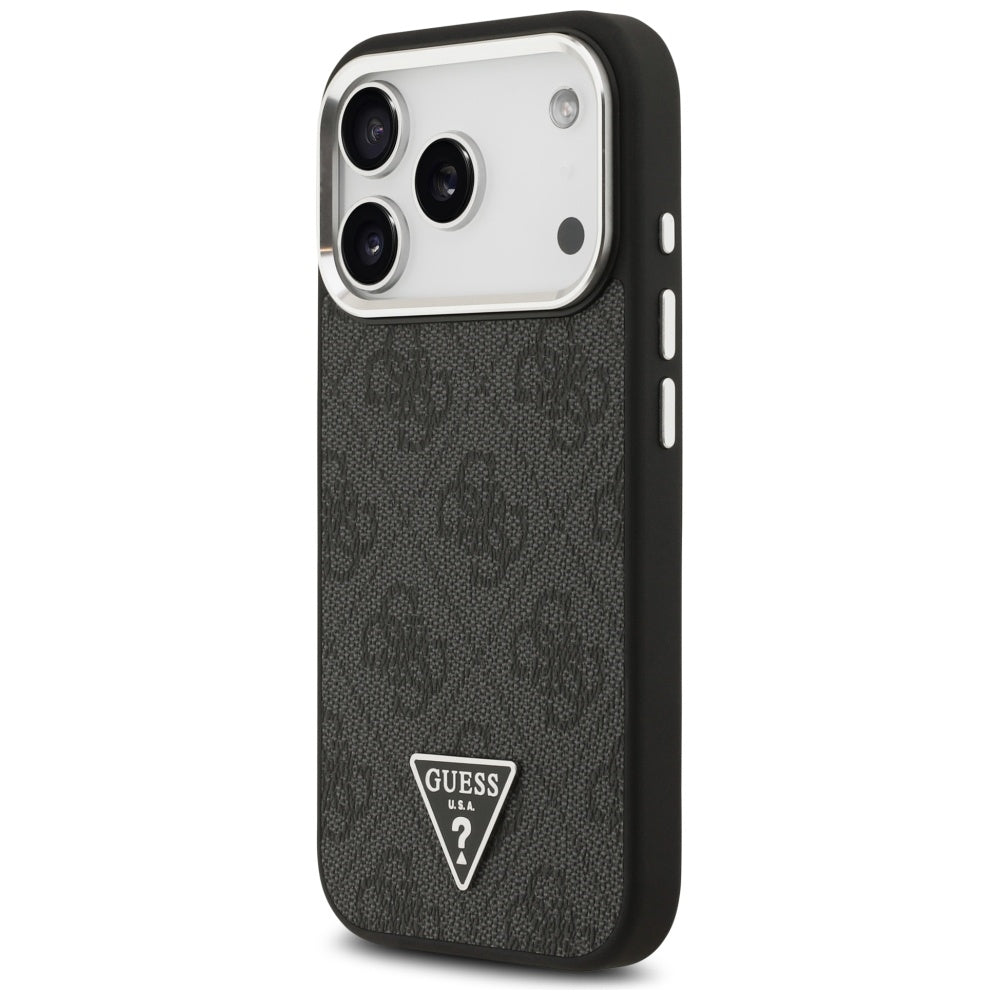 Husa MagSafe pentru Apple iPhone 17 Pro, Guess, 4G Triangle Logo, Neagra Argintie