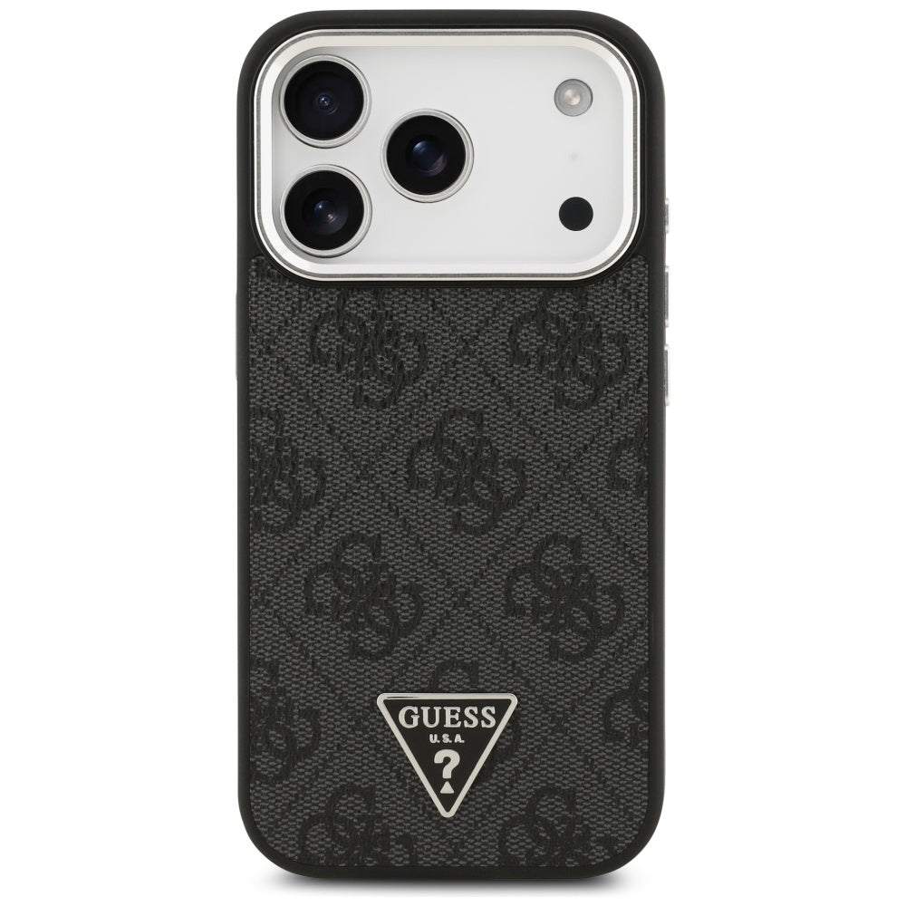 Husa MagSafe pentru Apple iPhone 17 Pro, Guess, 4G Triangle Logo, Neagra Argintie