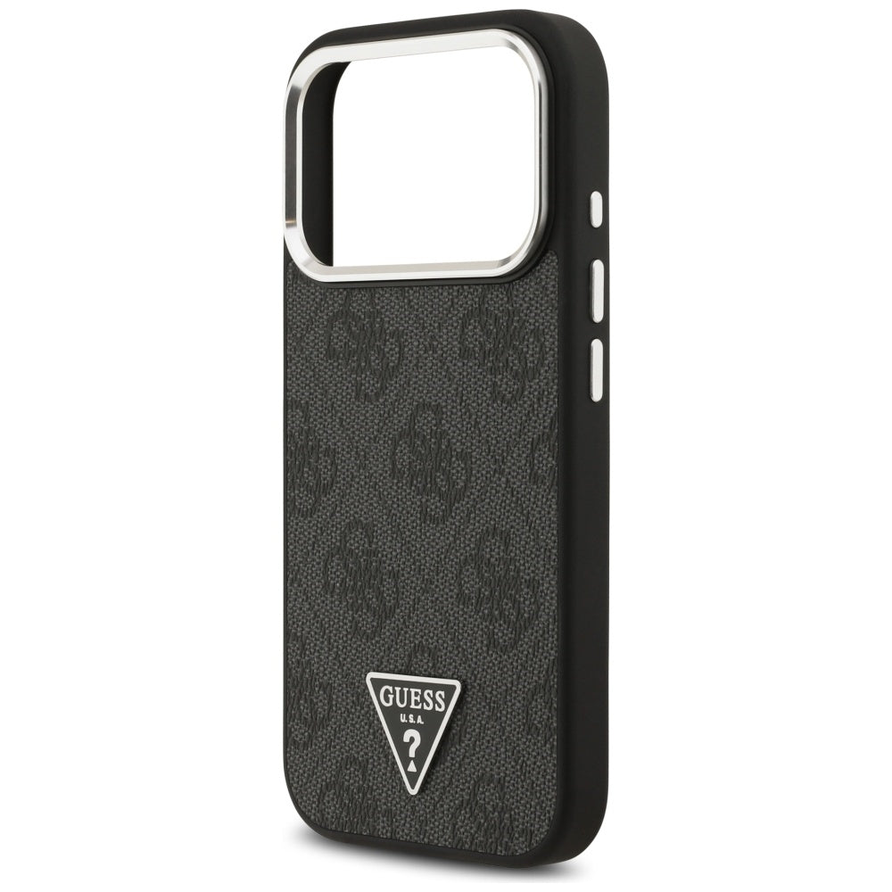 Husa MagSafe pentru Apple iPhone 17 Pro, Guess, 4G Triangle Logo, Neagra Argintie