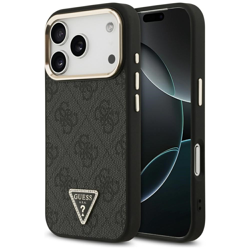 Husa MagSafe pentru Apple iPhone 17 Pro, Guess, 4G Triangle Logo, Neagra Aurie