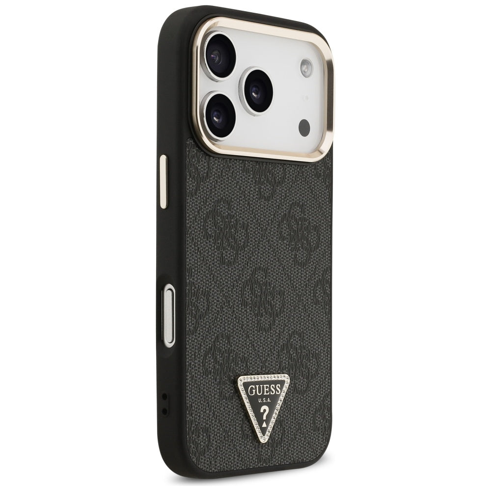 Husa MagSafe pentru Apple iPhone 17 Pro, Guess, 4G Triangle Logo, Neagra Aurie