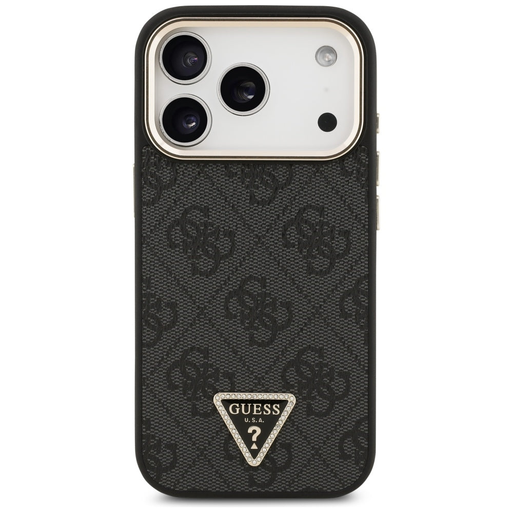 Husa MagSafe pentru Apple iPhone 17 Pro, Guess, 4G Triangle Logo, Neagra Aurie