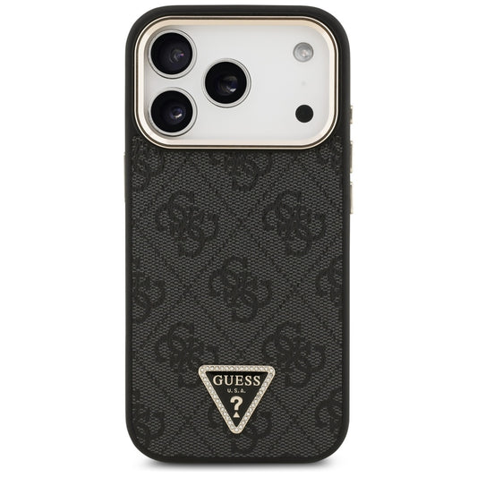 Husa MagSafe pentru Apple iPhone 17 Pro, Guess, 4G Triangle Logo, Neagra Aurie