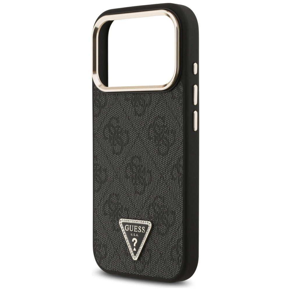 Husa MagSafe pentru Apple iPhone 17 Pro, Guess, 4G Triangle Logo, Neagra Aurie