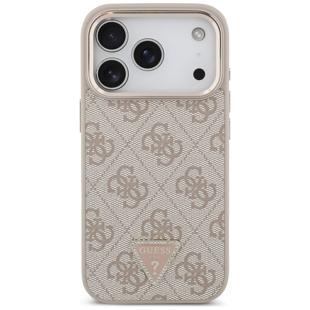 Husa MagSafe pentru Apple iPhone 17 Pro, Guess, 4G Triangle Logo, Roz Aurie
