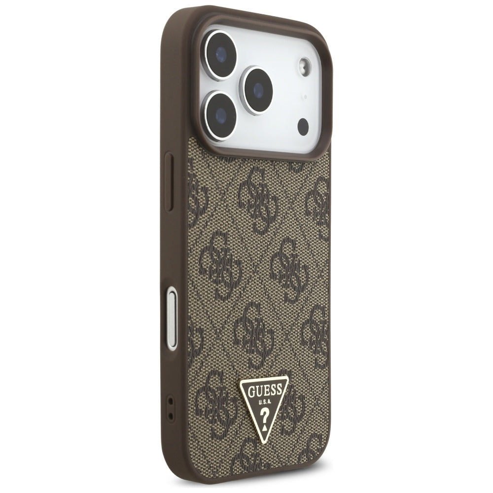 Husa MagSafe pentru Apple iPhone 17 Pro, Guess, 4G Triangle Logo with Pearl Strap, Maro