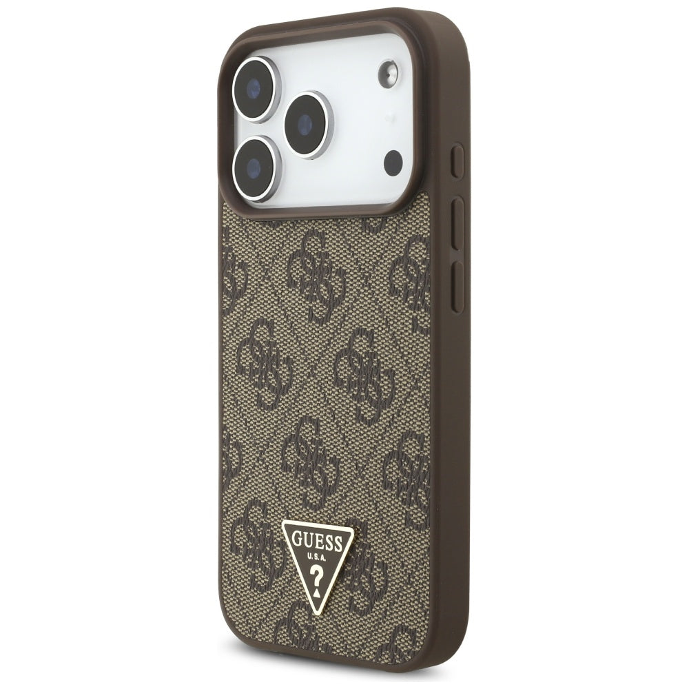 Husa MagSafe pentru Apple iPhone 17 Pro, Guess, 4G Triangle Logo with Pearl Strap, Maro