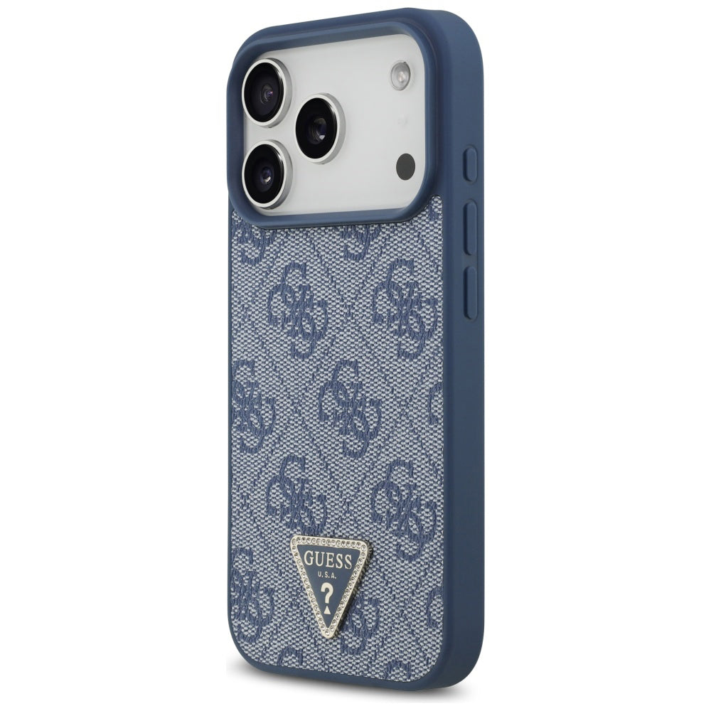 Husa MagSafe pentru Apple iPhone 17 Pro, Guess, 4G Triangle Strass, Albastra