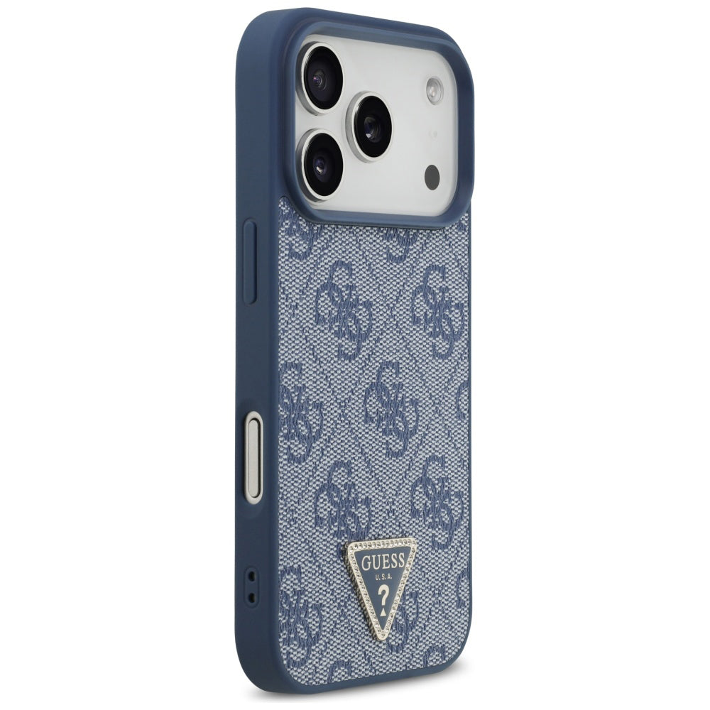 Husa MagSafe pentru Apple iPhone 17 Pro, Guess, 4G Triangle Strass, Albastra
