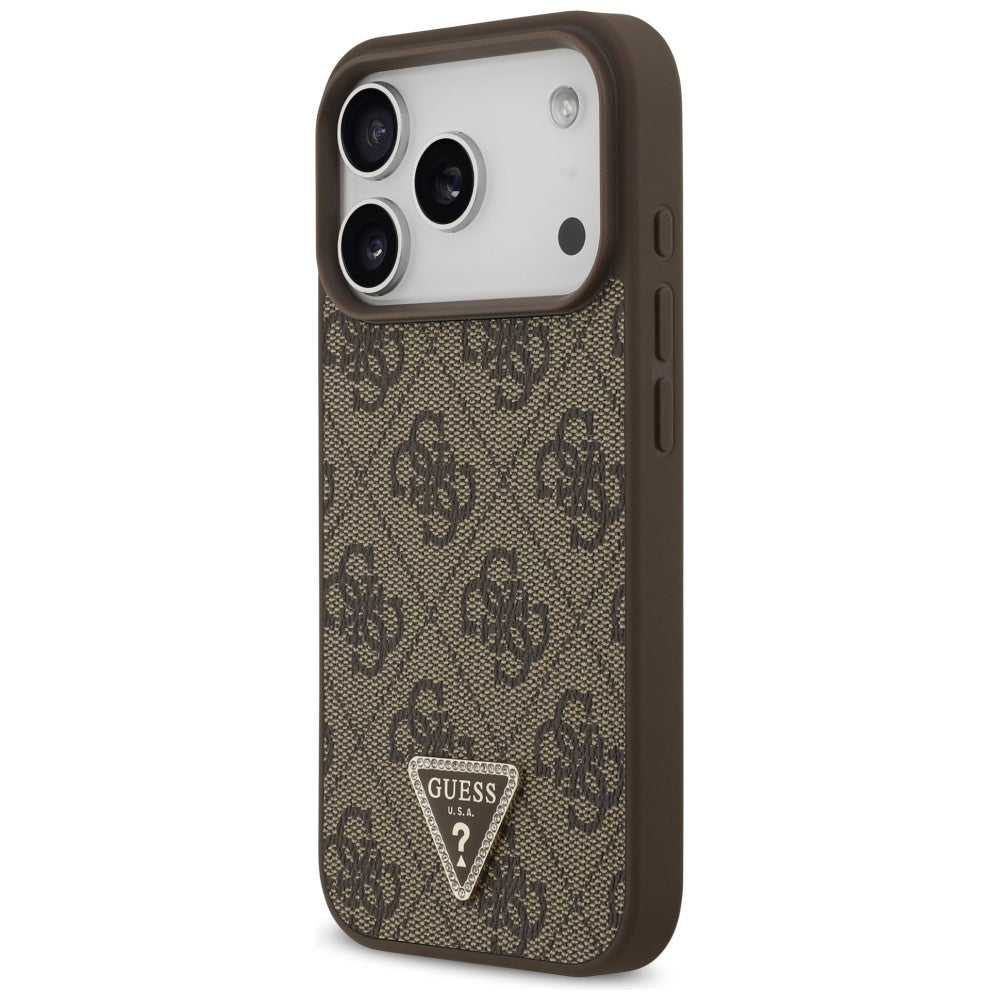 Husa MagSafe pentru Apple iPhone 17 Pro, Guess, 4G Triangle Strass, Maro